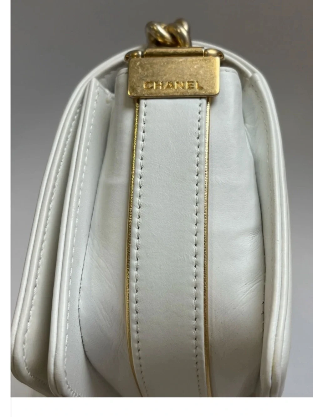Chanel White Braided Leather Boy Bag Chain Strap Crossbody Shoulder Handbag